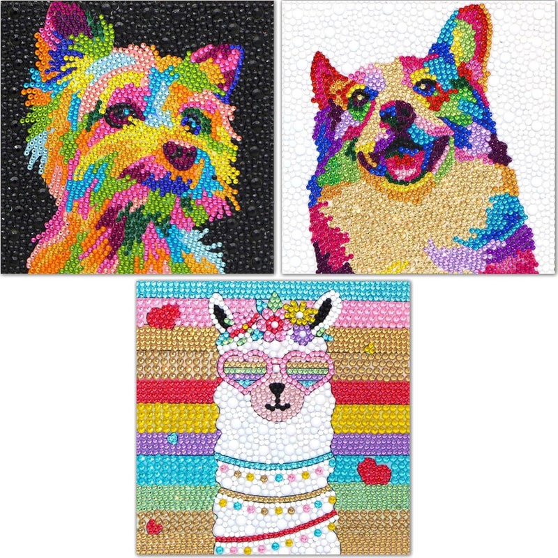 UiSdfuy Diamond Art Kits for Kids,Arts & Crafts Ages 8 9 10 11 12,Diamond Art for Kids,Gem Art 3 Pack Diamond Painting 6" X 6" (3-Dog) - Image 1